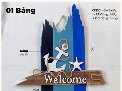 Bảng treo cửa Welcome mỏ neo ván mẻ [Bằng gỗ - Thủ công] 35x36cm BTC-BIEN-06